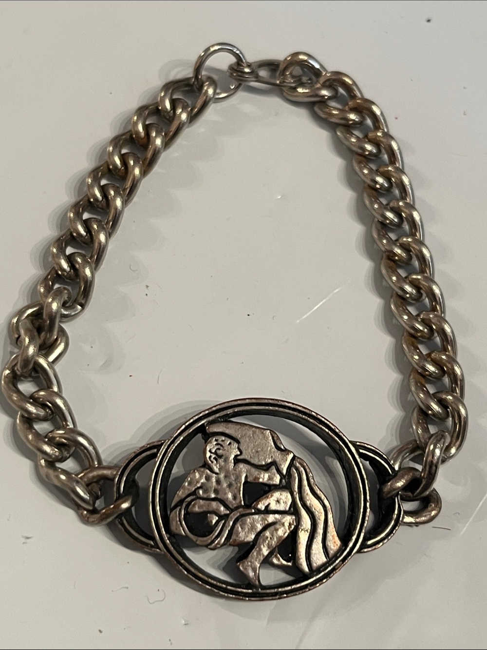 Silvertone Aquarius Pewter Chain ID Bracelet, zodiac